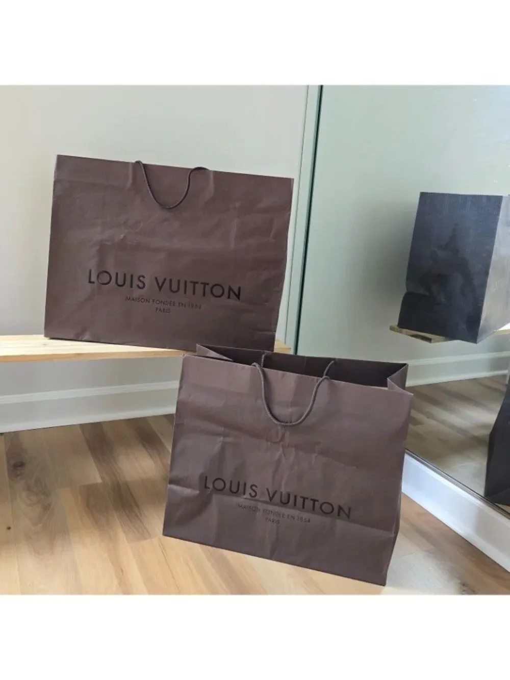 2 Vintage Authentic Louis Vuitton Paper Bags Shopping Totes Brown 2008